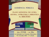 Dia 27/08, o Plano Municipal de Livro, Leitura, Literatura e Biblioteca passará por Audiência Pública